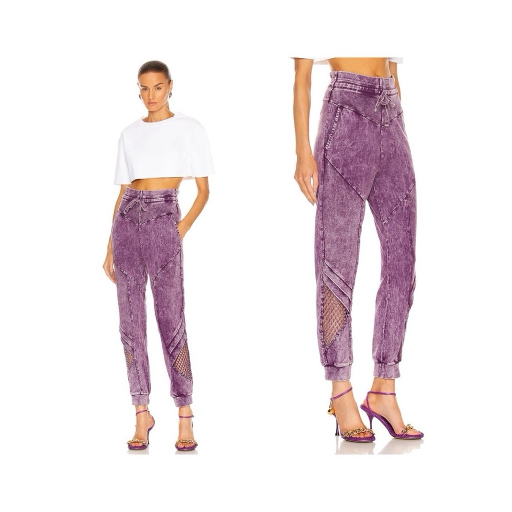 NEW Noam Ridley Sweatpants Joggers (Sz XS) High Rise Fishnet Cut-Outs Burgundy